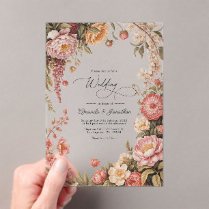 Dusty Sage, Soft Peach & Warm Sand Floral Wedding Acrylic Invitations