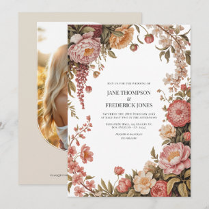 Dusty Sage, Soft Peach & Warm Sand Floral Wedding Invitation