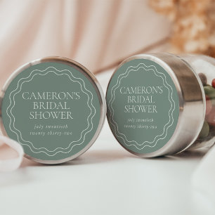 Dusty Sage Wavy Scallop Border Bridal Shower Classic Round Sticker