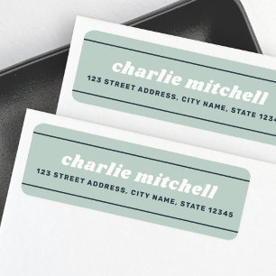Dusty sea green modern retro lines return address