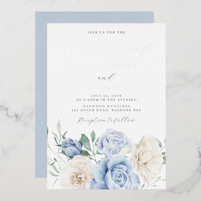 Dusty Sky Blue Gorgeous Floral Wedding Silver (Front/Back)