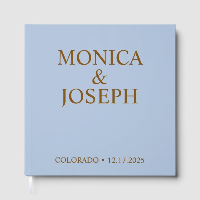 Dusty Sky Blue Guest Book Gift, Personalized Luxur (Front)
