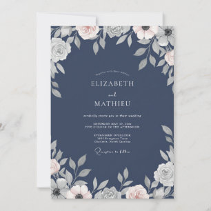Dusty Slate Petal Wedding Invitation
