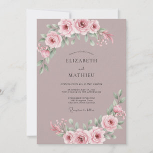 Dusty Soft Mauve Peony Wedding Invitation