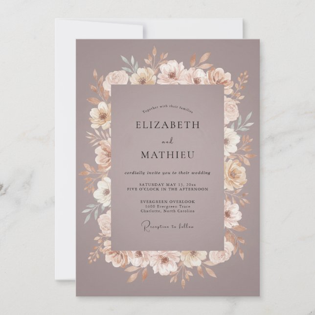 Dusty Soft Mauve Wreath Wedding Invitation (Front)