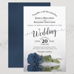 Dusty Steel Blue Rose BUDGET Wedding Invitation