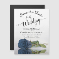 Dusty Steel Blue Rose Wedding Save the Date Magnet