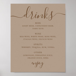 Dusty Taupe Wedding Drinks Sign   Modern Bar Menu