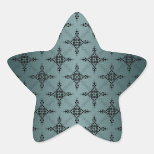 Dusty Teal and Black Damask Pattern Star Sticker