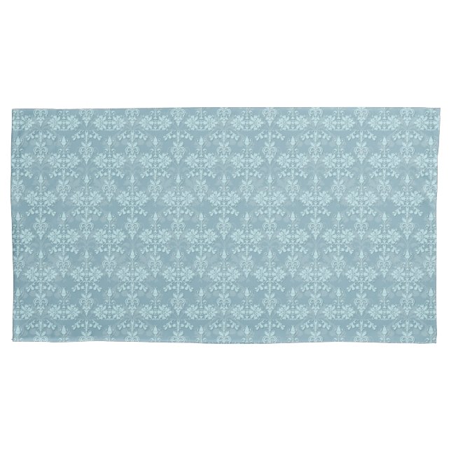 Dusty Teal Damask Pattern Victorian Boho Pillowcase (Front)