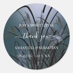 Dusty Teal Dragonflies Thank You  Classic Round Sticker