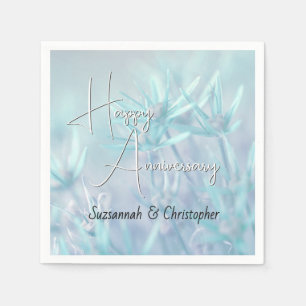 Dusty Teal Floral Background Anniversary Napkin