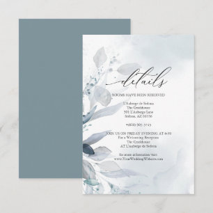 Dusty Teal Foliage Watercolor Details Insert Invitation