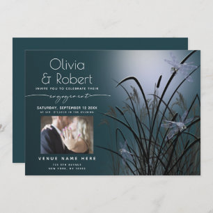 Dusty Teal Glow Engagement Moonlight Dragonfly  Invitation