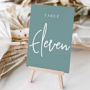 Dusty Teal Hand Scripted Table ELEVEN Number