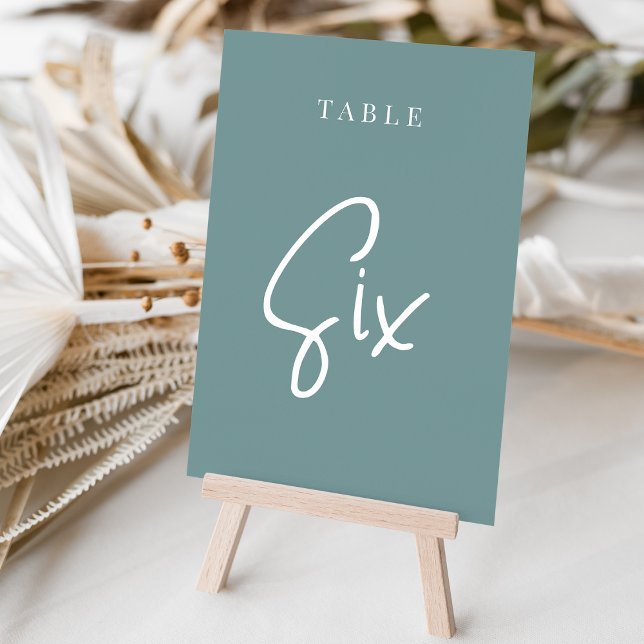 Dusty Teal Hand Scripted Table SIX Number (Creator Uploaded)