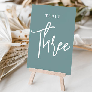 Dusty Teal Hand Scripted Table THREE Number
