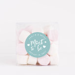 Dusty Teal | Mint to Be Personalized Wedding Favou Classic Round Sticker<br><div class="desc">Punny wedding favour stickers feature "mint to be" in white hand lettered script accented with hearts,  on a dusty teal aqua background. Personalize with your names and wedding date.</div>