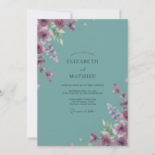 Dusty Teal Plum Painted Wedding Invitation
