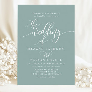 Dusty Teal Simple Modern Script Wedding Invitation
