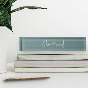 Dusty Teal Sketched Cursive Script Nameplate