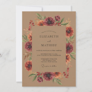 Dusty Terracotta Painted Wildflower Wedding Invitation
