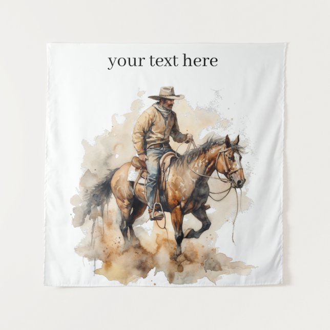 Dusty Trail Ride in Watercolor, custom Tapestry (Front)