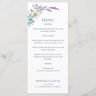Dusty Turquoise Blue Lavender Menu Mariage Fleur s