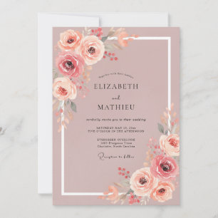 Dusty Vintage Mauve Leafy Wedding Invitation