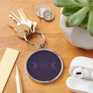 Dusty Violet Crescent Moons Monogram Keychain