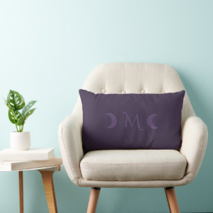 Dusty Violet Crescent Moons Monogram Lumbar Pillow