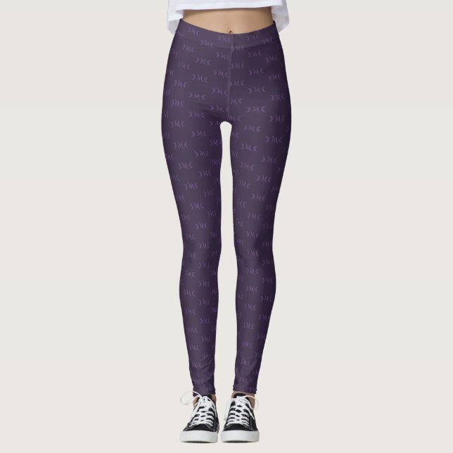 Dusty Violet Crescent Moons Monogram Pattern Leggings (Front)