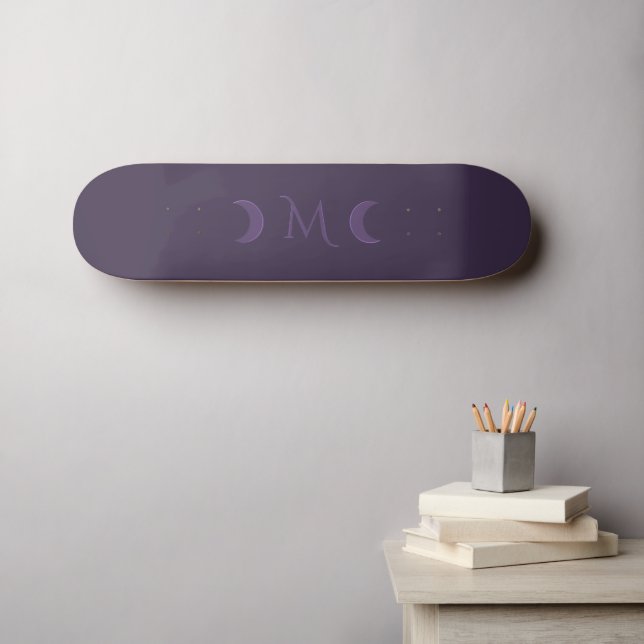 Dusty Violet Crescent Moons Monogram Skateboard (Wall Art (Horz))