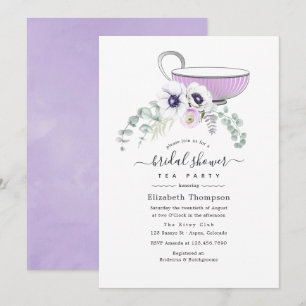 Dusty Violet Floral Bridal Shower Tea Party Invitation