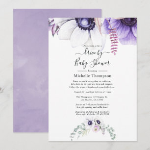 Dusty Violet Watercolor Floral Drive By Shower Invitation