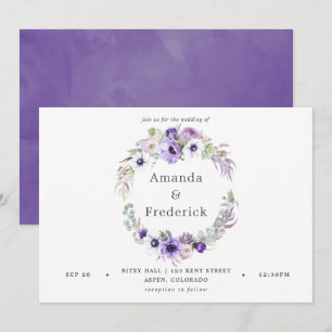Dusty Violet Wedding Watercolor Floral Invitation