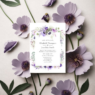 Dusty Violet Wedding Watercolor Floral Invitation