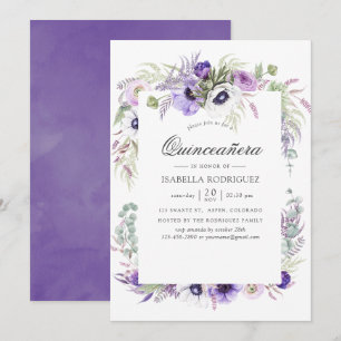 Dusty Violet Wedding Watercolor Quinceañera Invitation