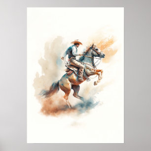 Dusty Western Watercolor “Bucking Bronco” Poster