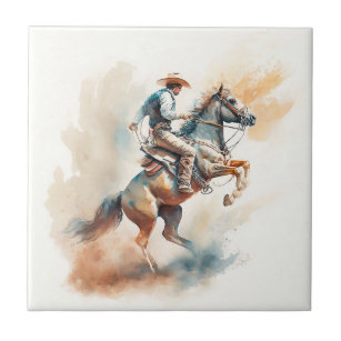 Dusty Western Watercolor “Bucking Bronco”   Tile