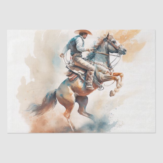 Dusty Western Watercolor “Bucking Bronco”   Tissue Paper (Front)