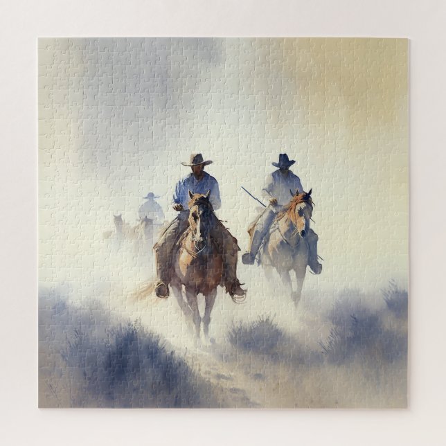 Dusty Western Watercolor “Posse - The Chase”      Jigsaw Puzzle (Vertical)