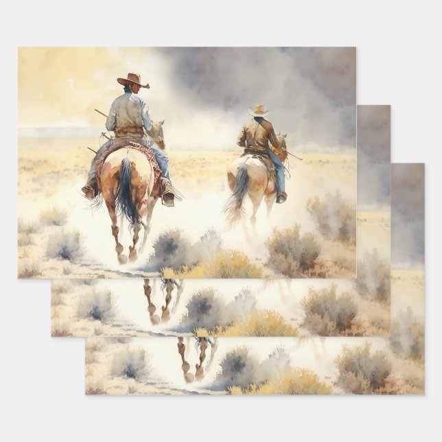 Dusty Western Watercolor “Prairie Storm”    Wrapping Paper Sheet (Set)