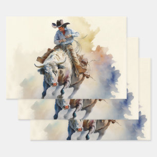 Dusty Western Watercolor “Rodeo Bull Rider”   Wrapping Paper Sheet