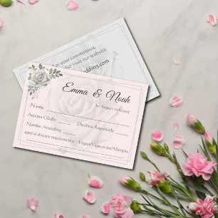 Dusty White Roses Wedding RSVP Response Card