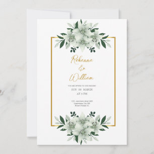 dusty whites greenery watercolor wedding card 