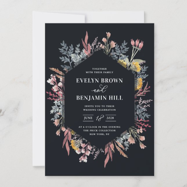 Dusty Wildflower Watercolor Wedding Invitation (Front)