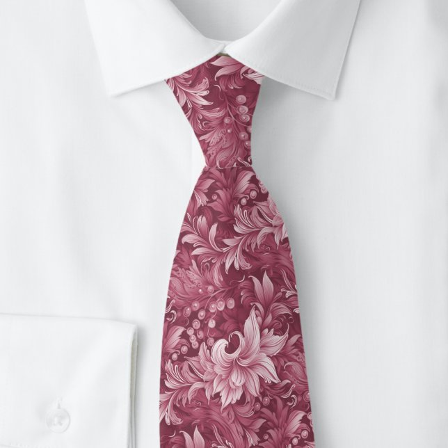 Dusty Wine Ornate Botanical Tie (Creator Uploaded)