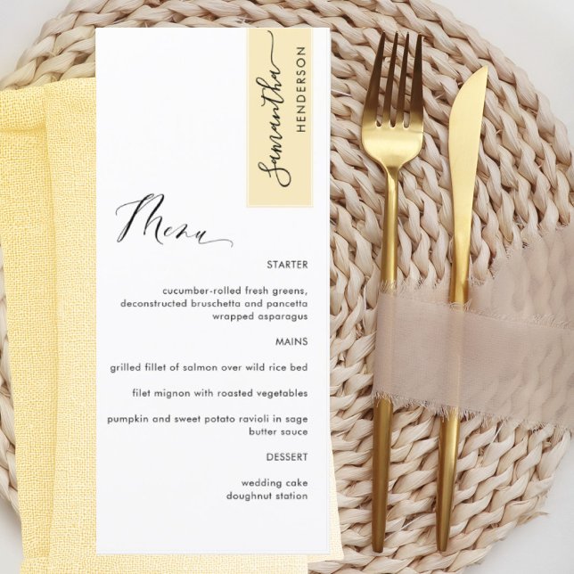 Dusty Yellow Personalized with Guest Name Elegant Menu (Creator Uploaded)