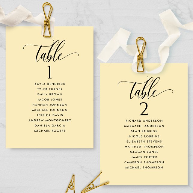 Dusty Yellow Seating Plan Cards with Guest Names (Creator Uploaded)